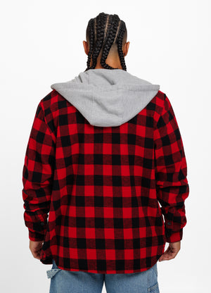 WOODSON Red/Black Hooded Flannel Shirt - Pitbullstore.eu