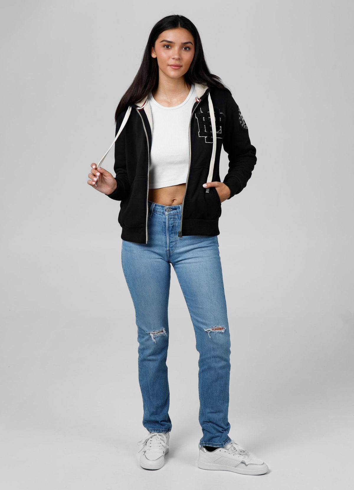 Damen Hoodie mit Reißverschluss Sherpa Ruffina - Schwarz