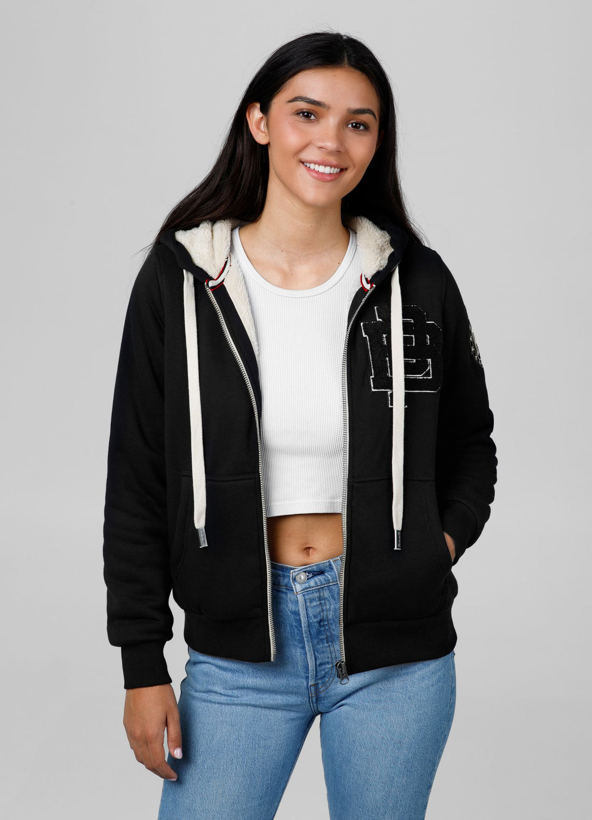 Damen Hoodie mit Reißverschluss Sherpa Ruffina - Schwarz