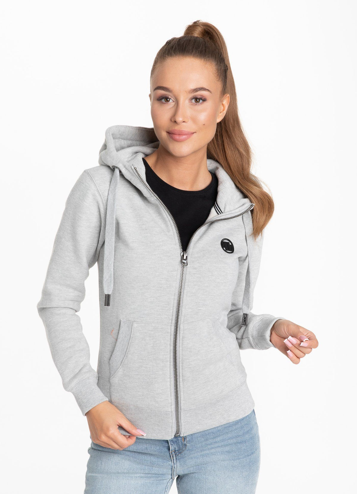 Damen-Kapuzenpullover mit Reißverschluss, kleines Logo