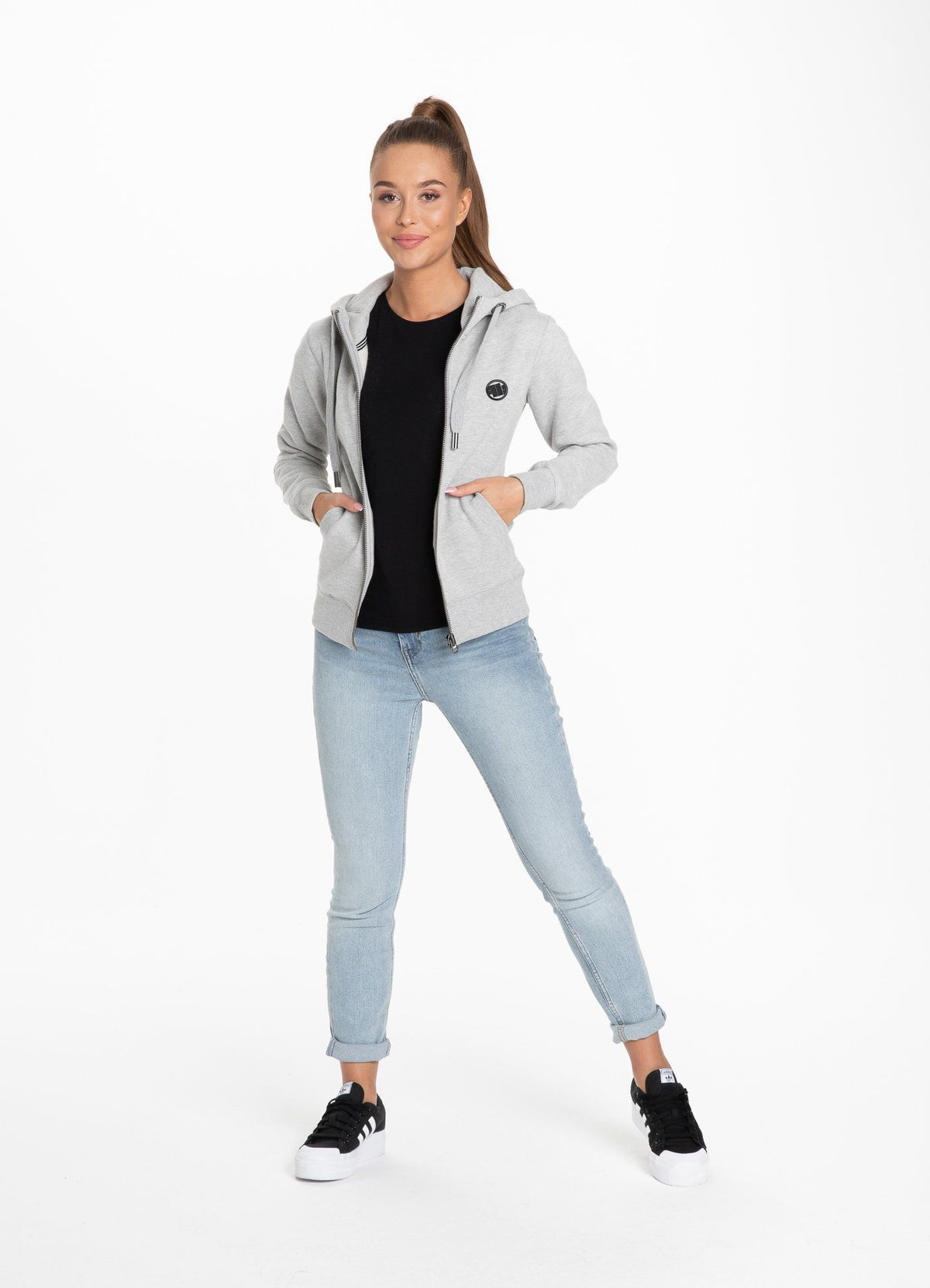 Damen-Kapuzenpullover mit Reißverschluss, kleines Logo
