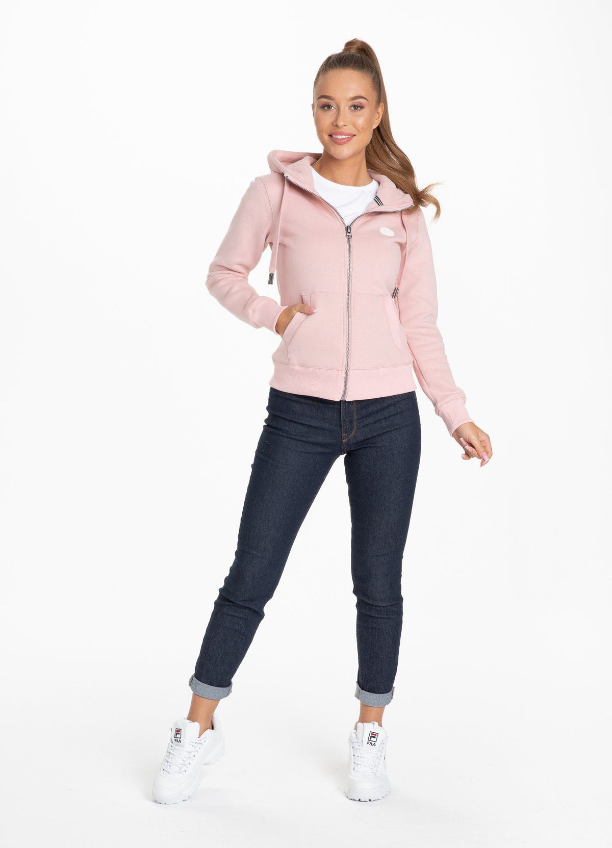 Damen-Kapuzenpullover mit Reißverschluss, kleines Logo