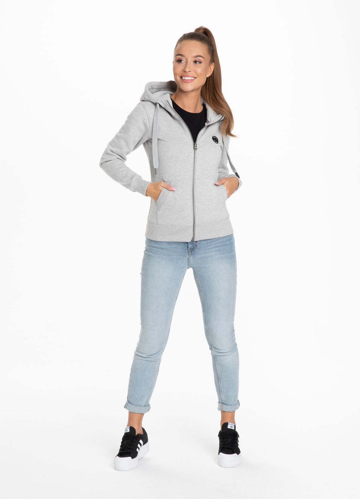 Damen-Kapuzenpullover mit Reißverschluss, kleines Logo