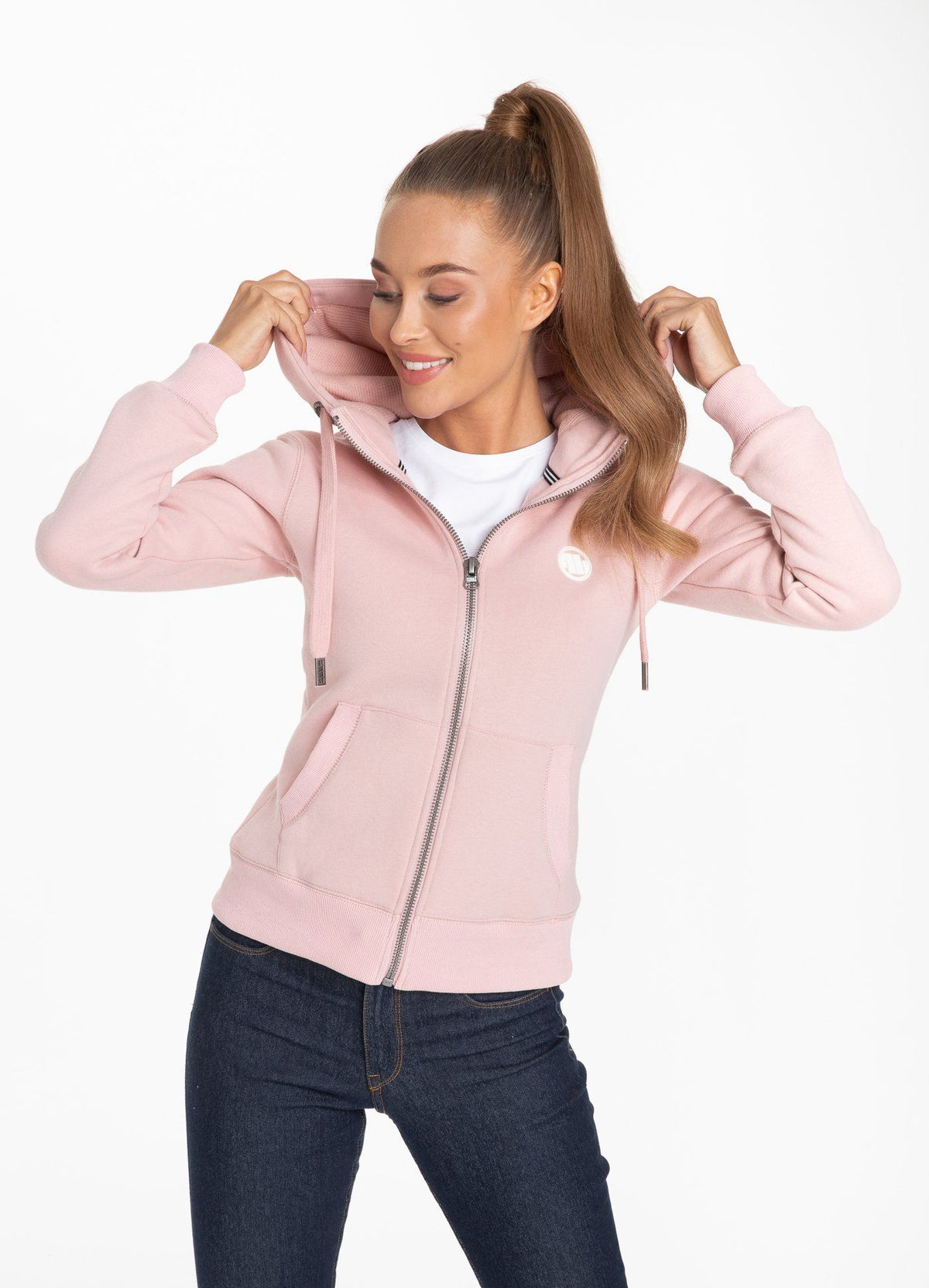 Damen-Kapuzenpullover mit Reißverschluss, kleines Logo