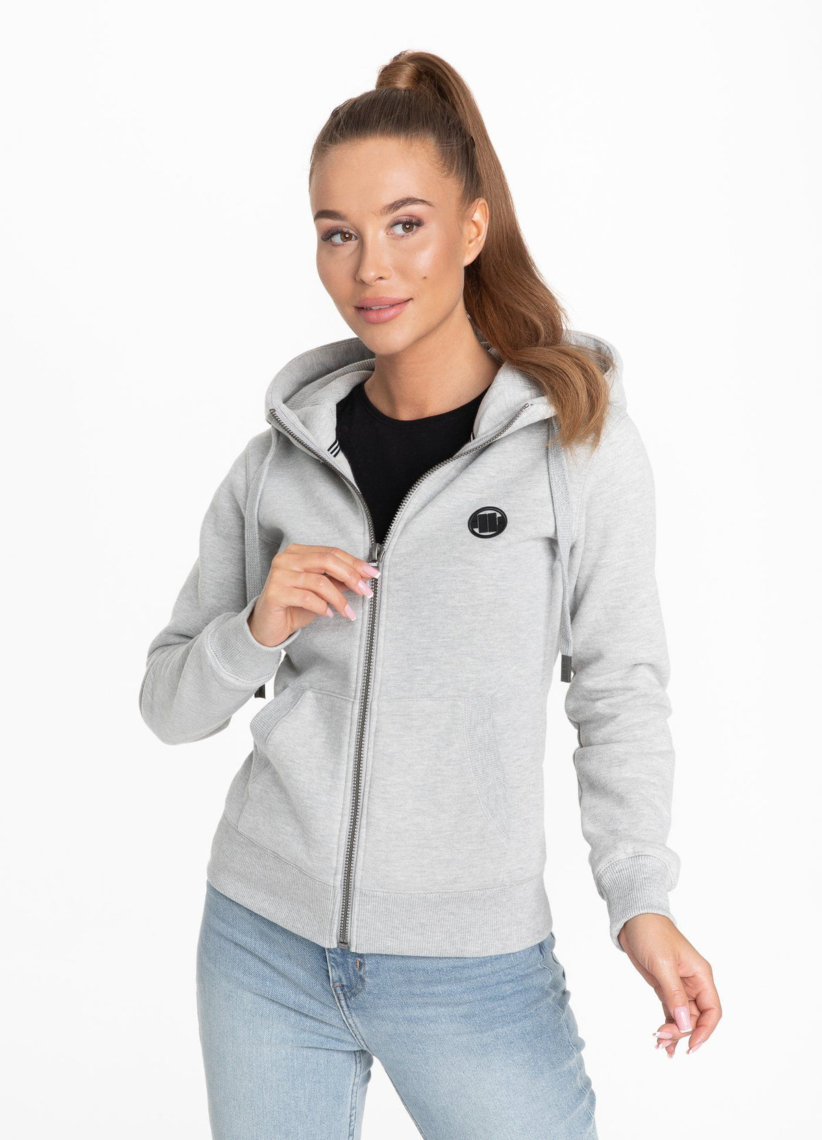 Damen-Kapuzenpullover mit Reißverschluss, kleines Logo
