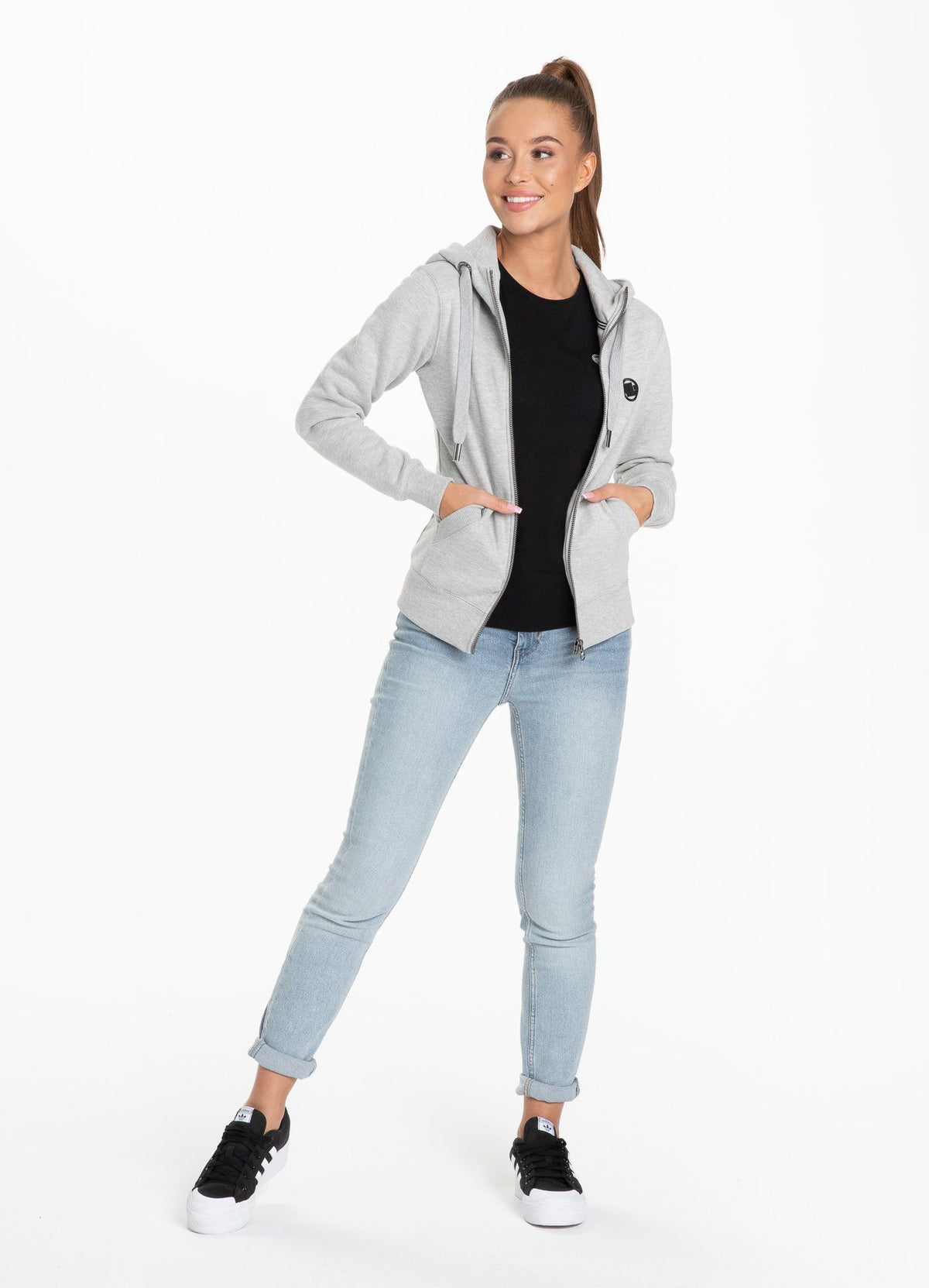 Damen-Kapuzenpullover mit Reißverschluss, kleines Logo