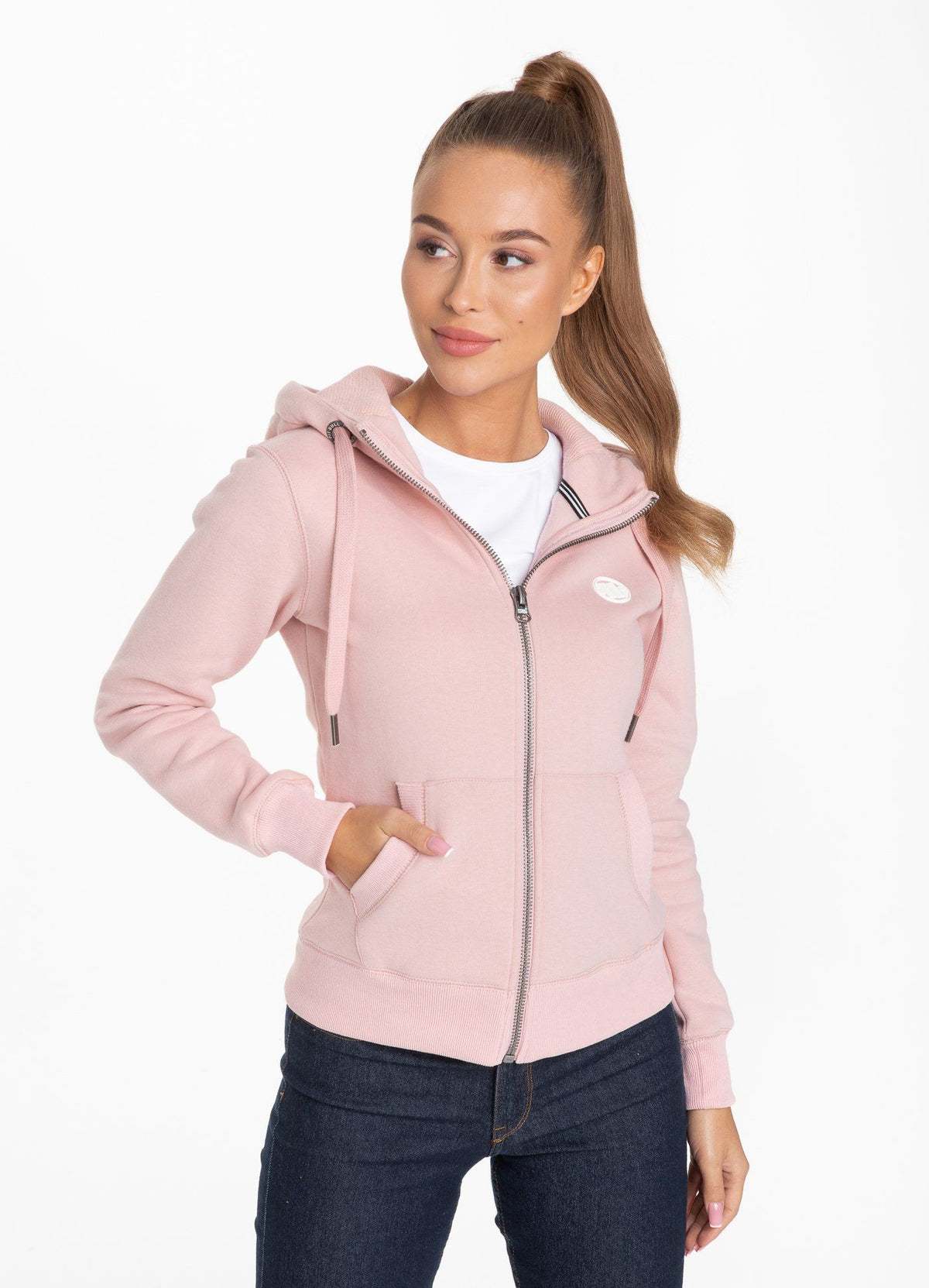 Damen-Kapuzenpullover mit Reißverschluss, kleines Logo