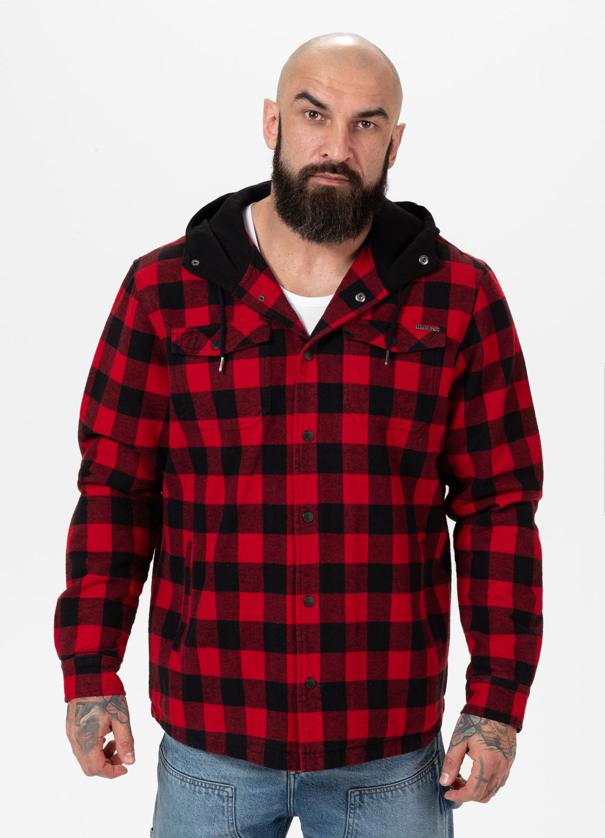 Flanelljacke mit Kapuze Pioneer - Schwarz/Rot