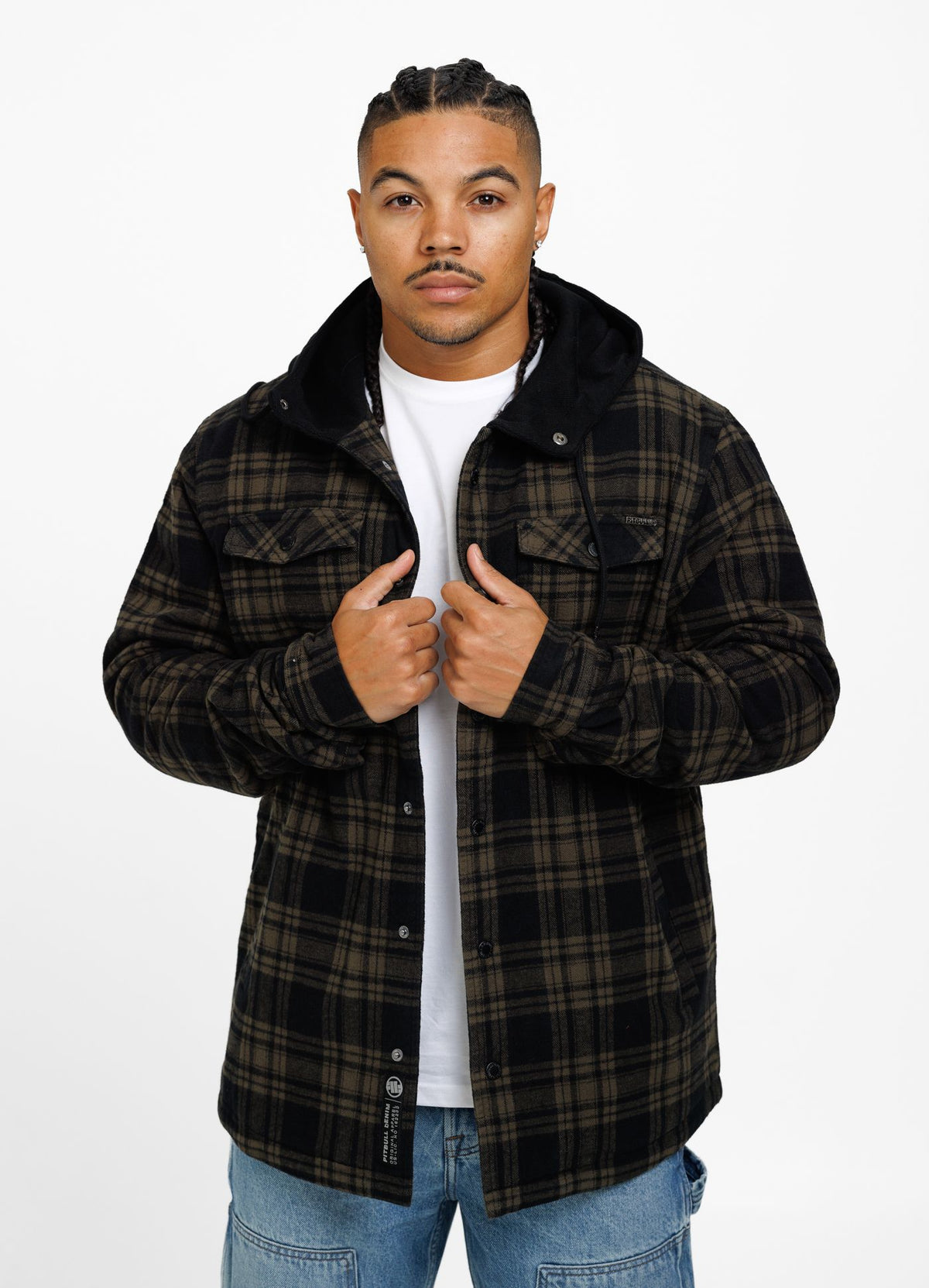Flanelljacke mit Kapuze Pioneer - Schwarz/Olivgrün