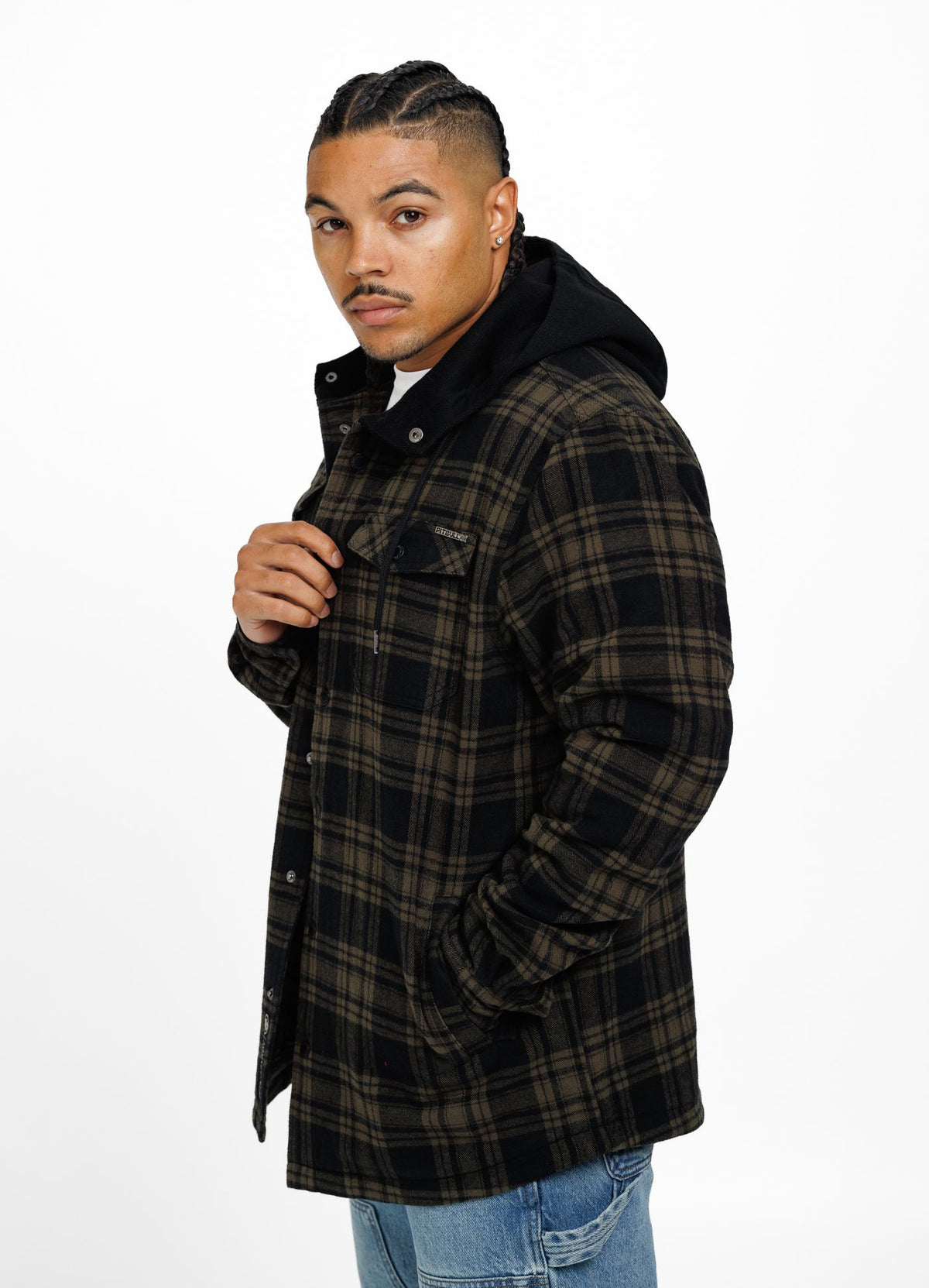 Flanelljacke mit Kapuze Pioneer - Schwarz/Olivgrün