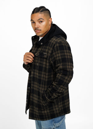 Flanelljacke mit Kapuze Pioneer - Schwarz/Olivgrün