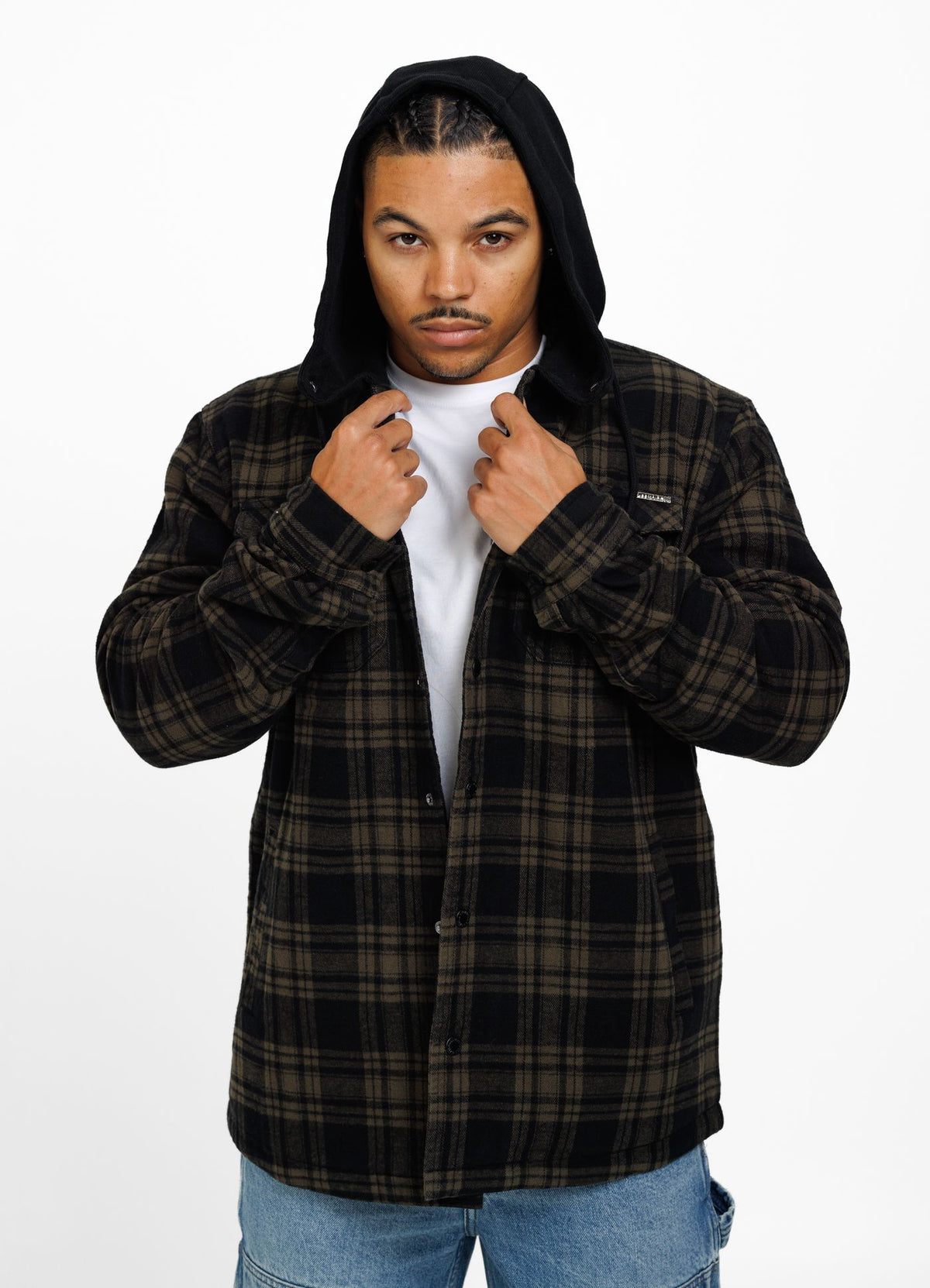 Flanelljacke mit Kapuze Pioneer - Schwarz/Olivgrün