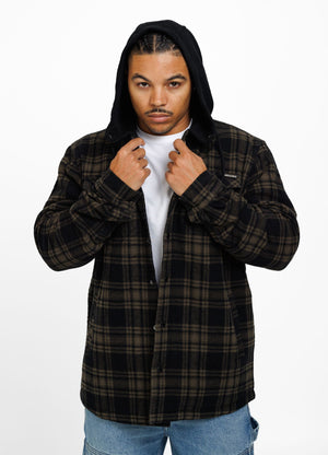 Flanelljacke mit Kapuze Pioneer - Schwarz/Olivgrün