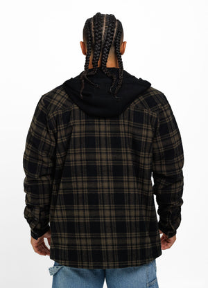 Flanelljacke mit Kapuze Pioneer - Schwarz/Olivgrün