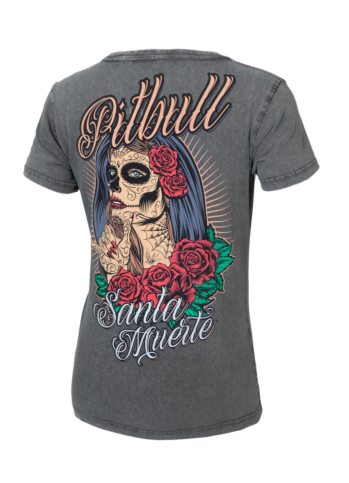 Damen T-Shirt Denim Washed Santa Muerte