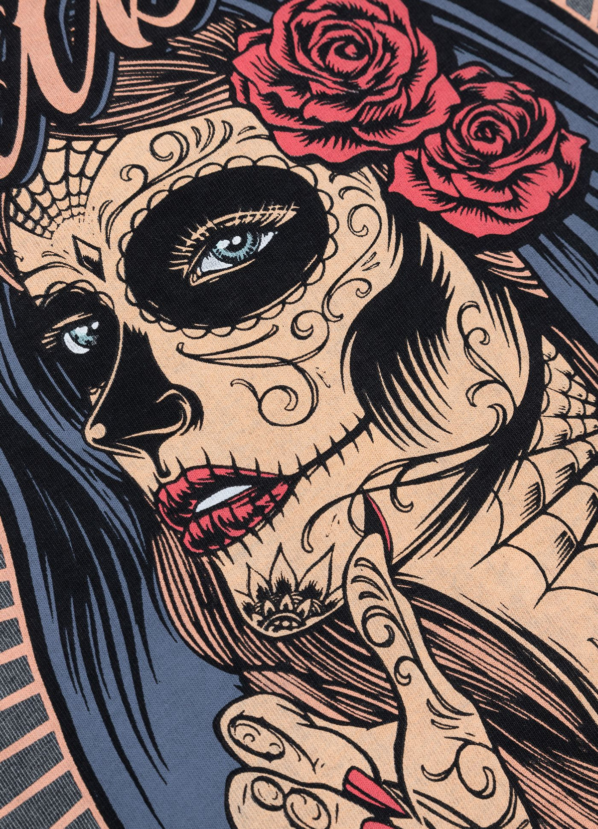 Damen T-Shirt Denim Washed Santa Muerte