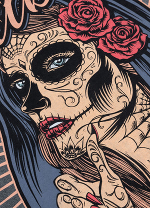 Damen T-Shirt Denim Washed Santa Muerte