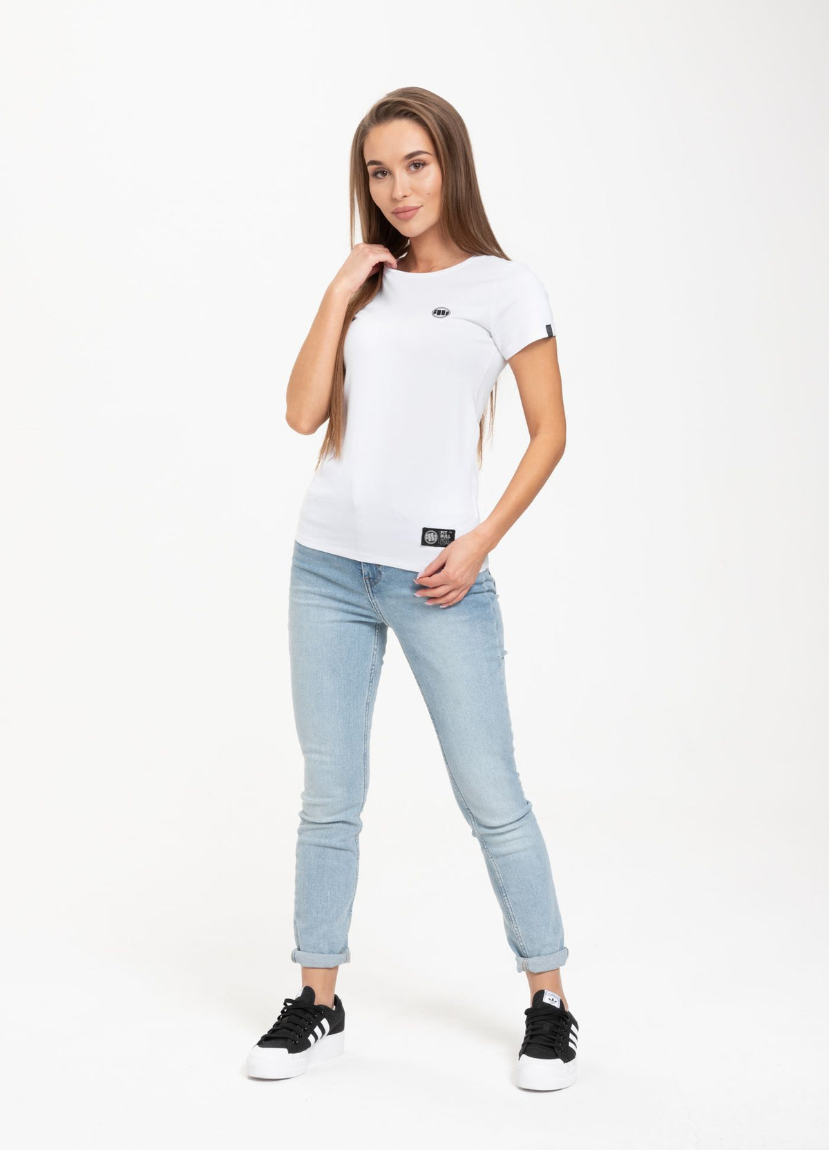 Damen T-Shirt Lycra Slim Fit KLEINES LOGO Weiß