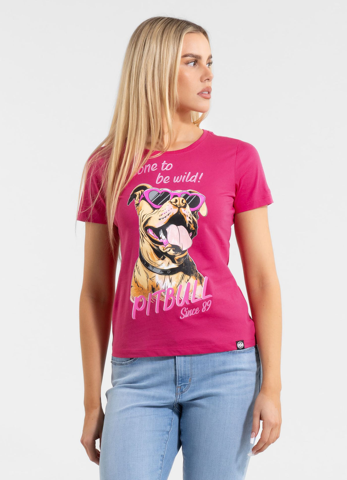 Damen T-Shirt SONNENBRILLE HUND - Himbeere