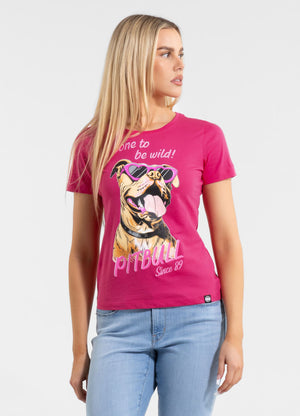 Damen T-Shirt SONNENBRILLE HUND - Himbeere