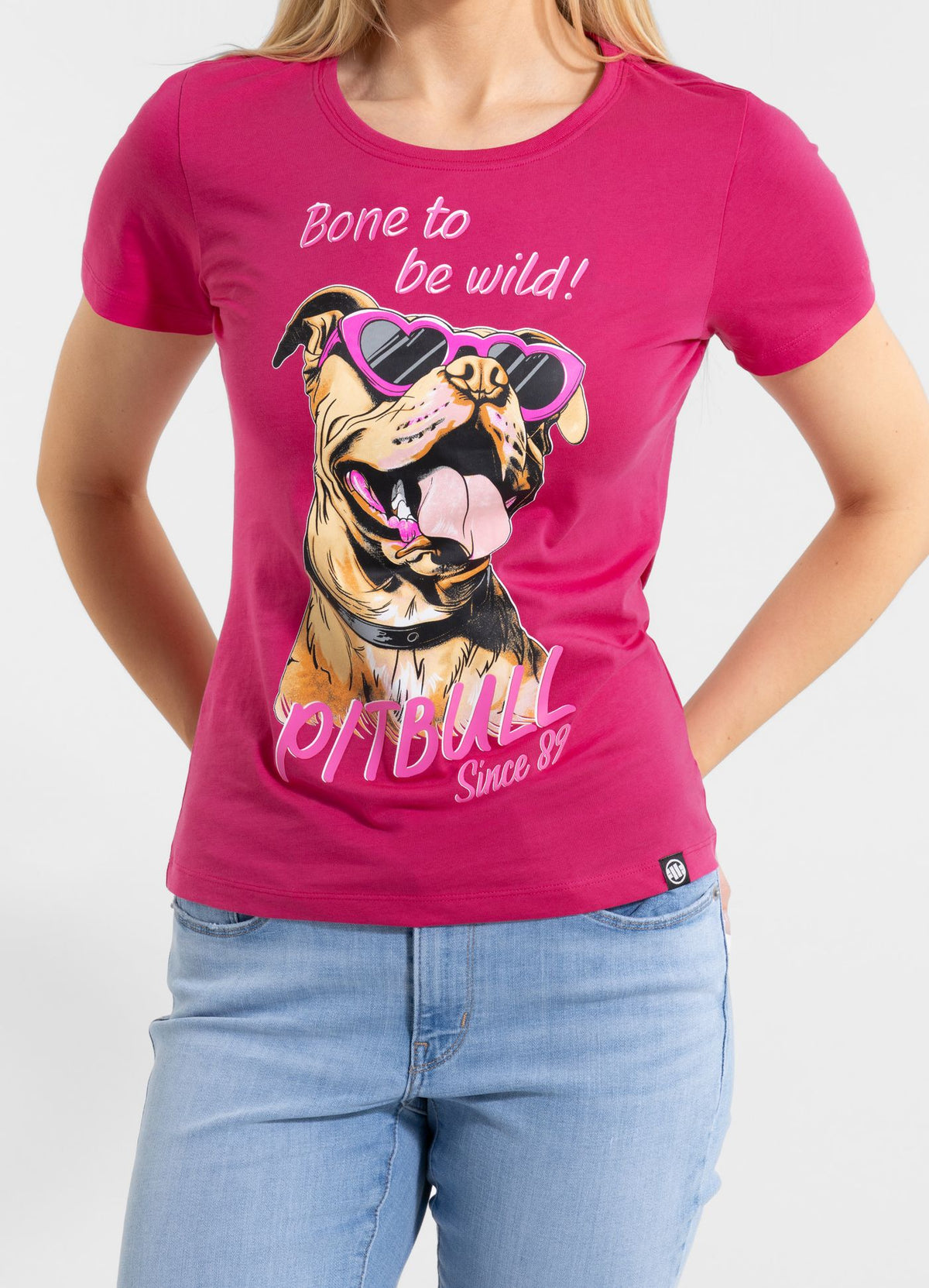 Damen T-Shirt SONNENBRILLE HUND - Himbeere