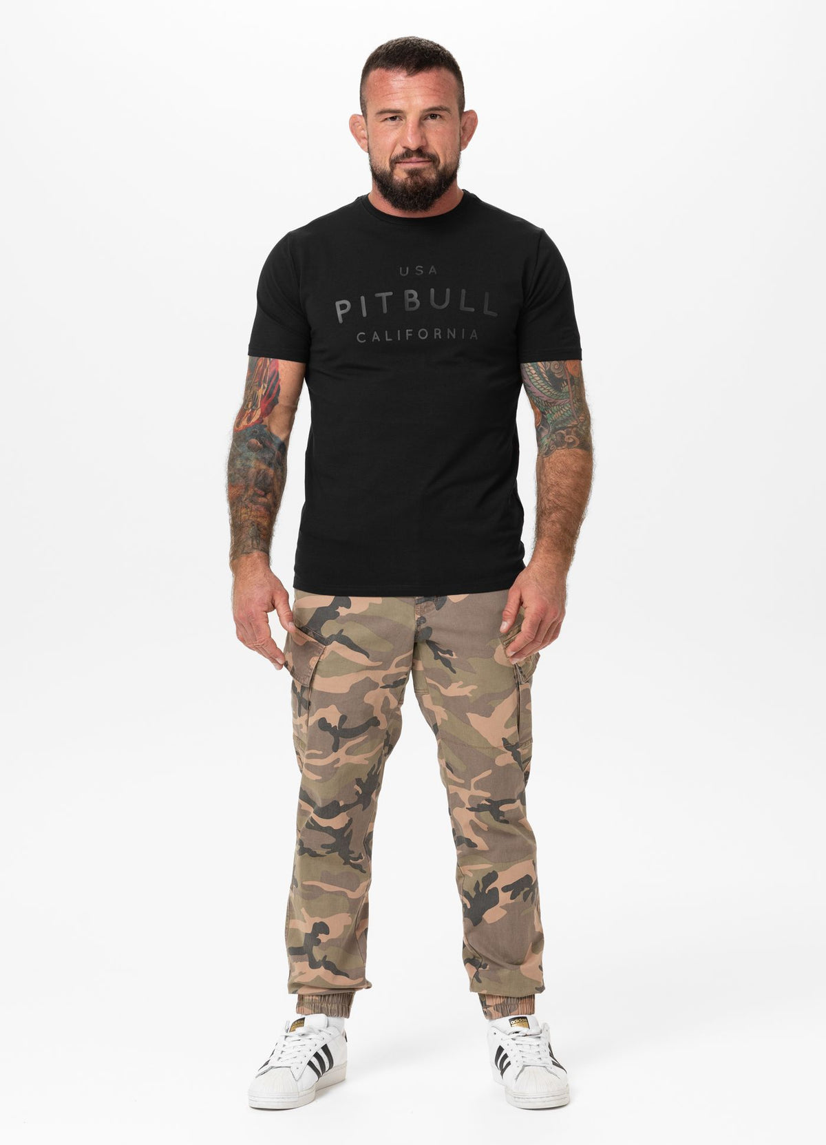 Herren T-Shirt Slim Fit USA CAL - Schwarz