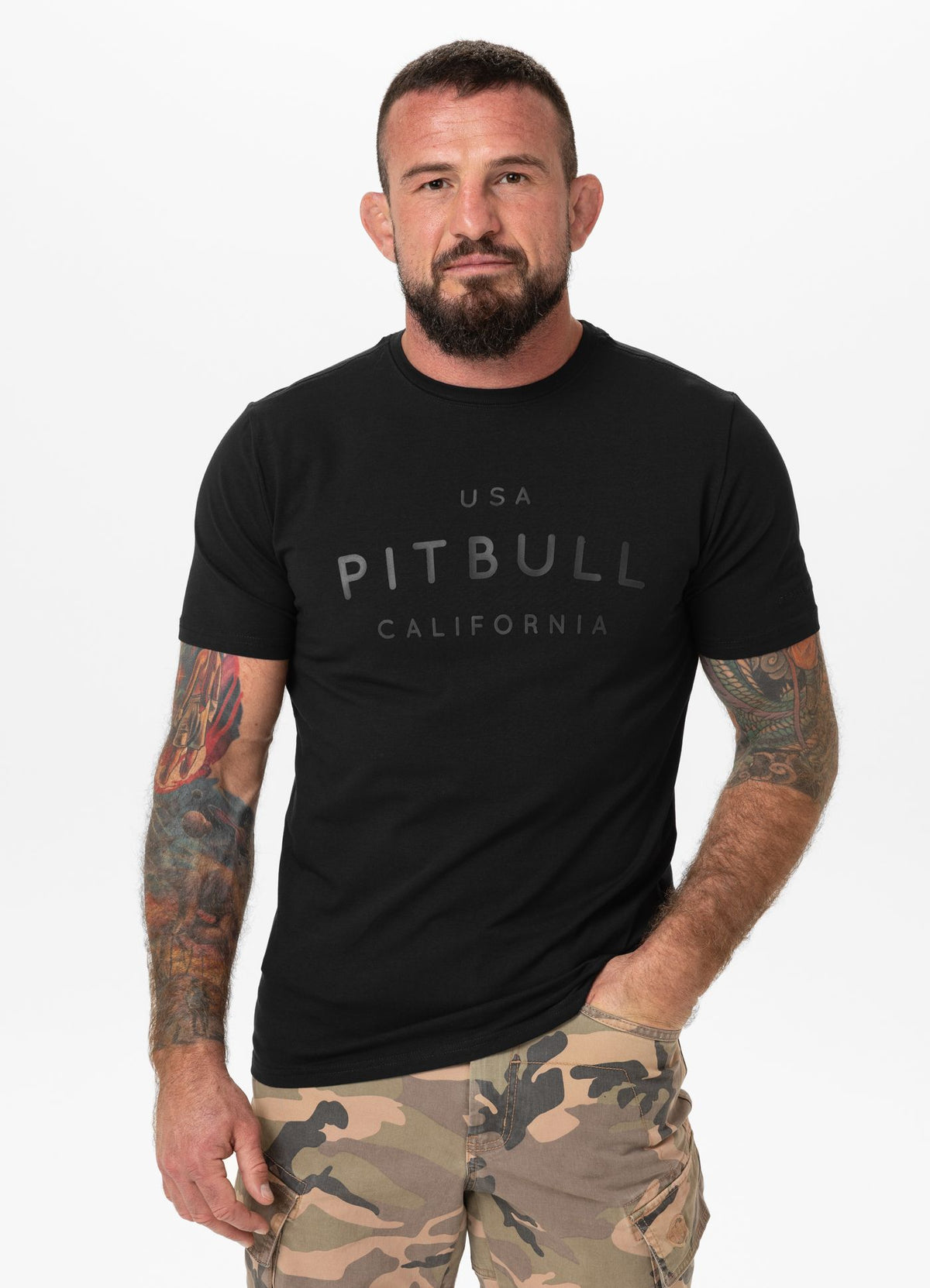 Herren T-Shirt Slim Fit USA CAL - Schwarz