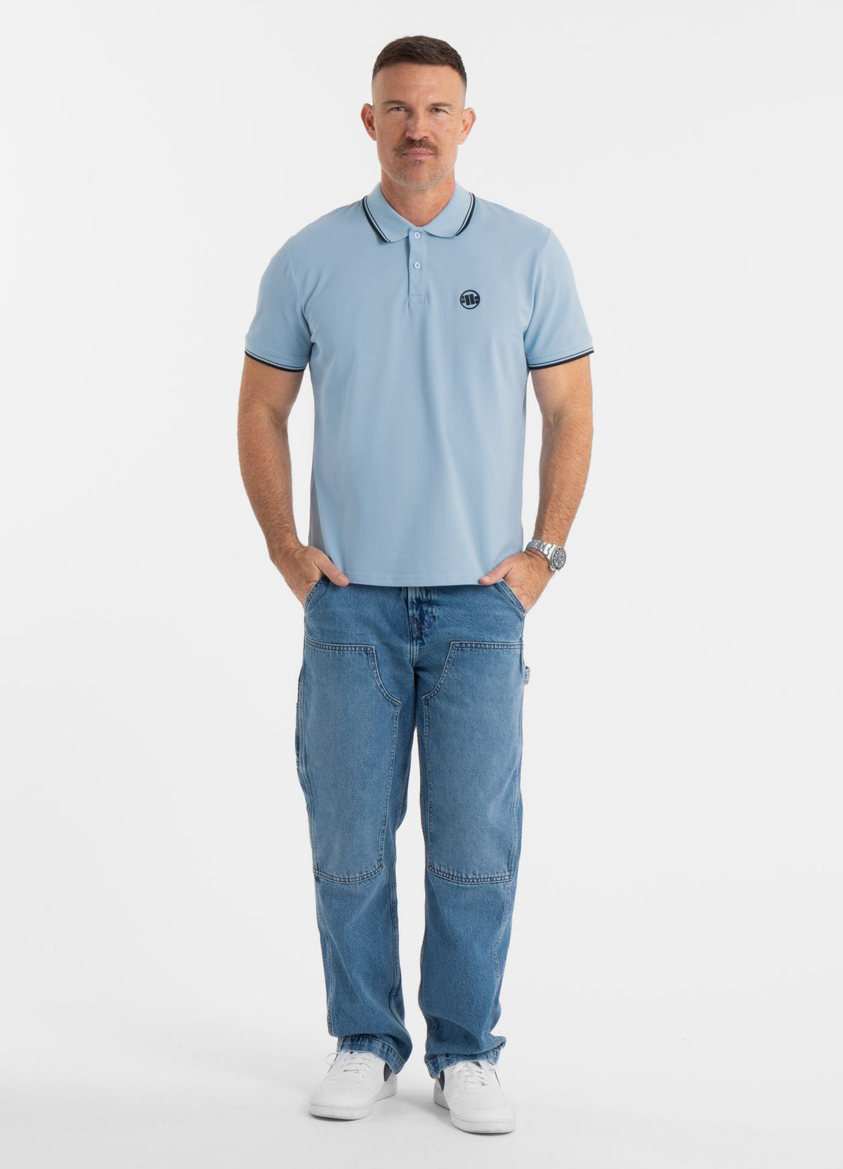 Poloshirt Pique Stripes Regular - Hellblau