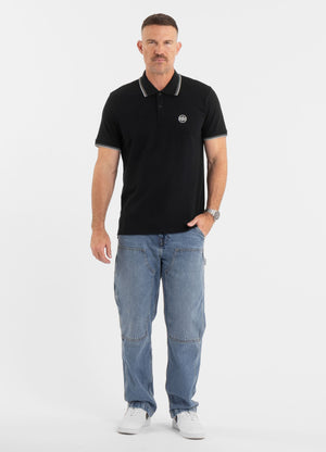 Poloshirt Pique Stripes Regular - Schwarz