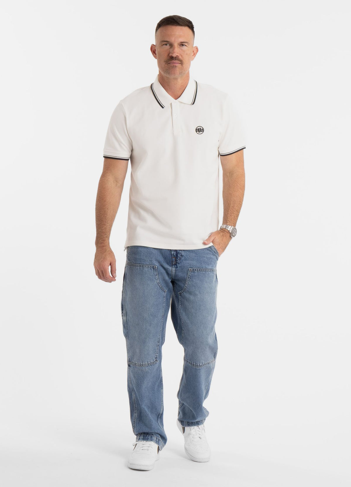 Poloshirt Pique Stripes Regular - Offwhite