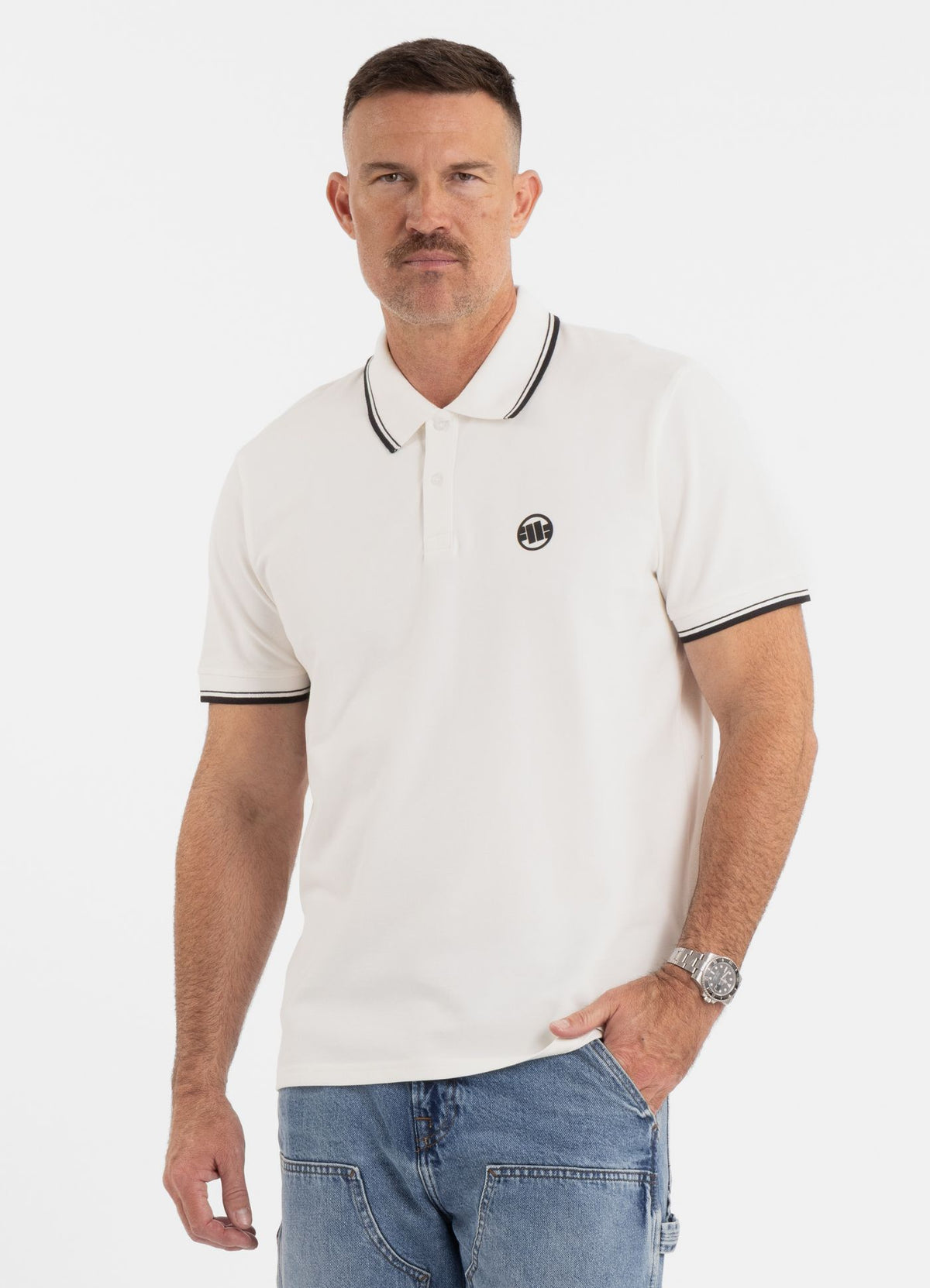 Poloshirt Pique Stripes Regular - Offwhite
