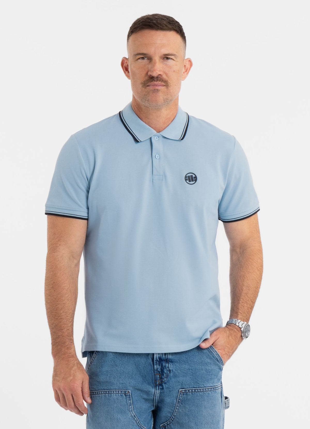 Poloshirt Pique Stripes Regular - Hellblau