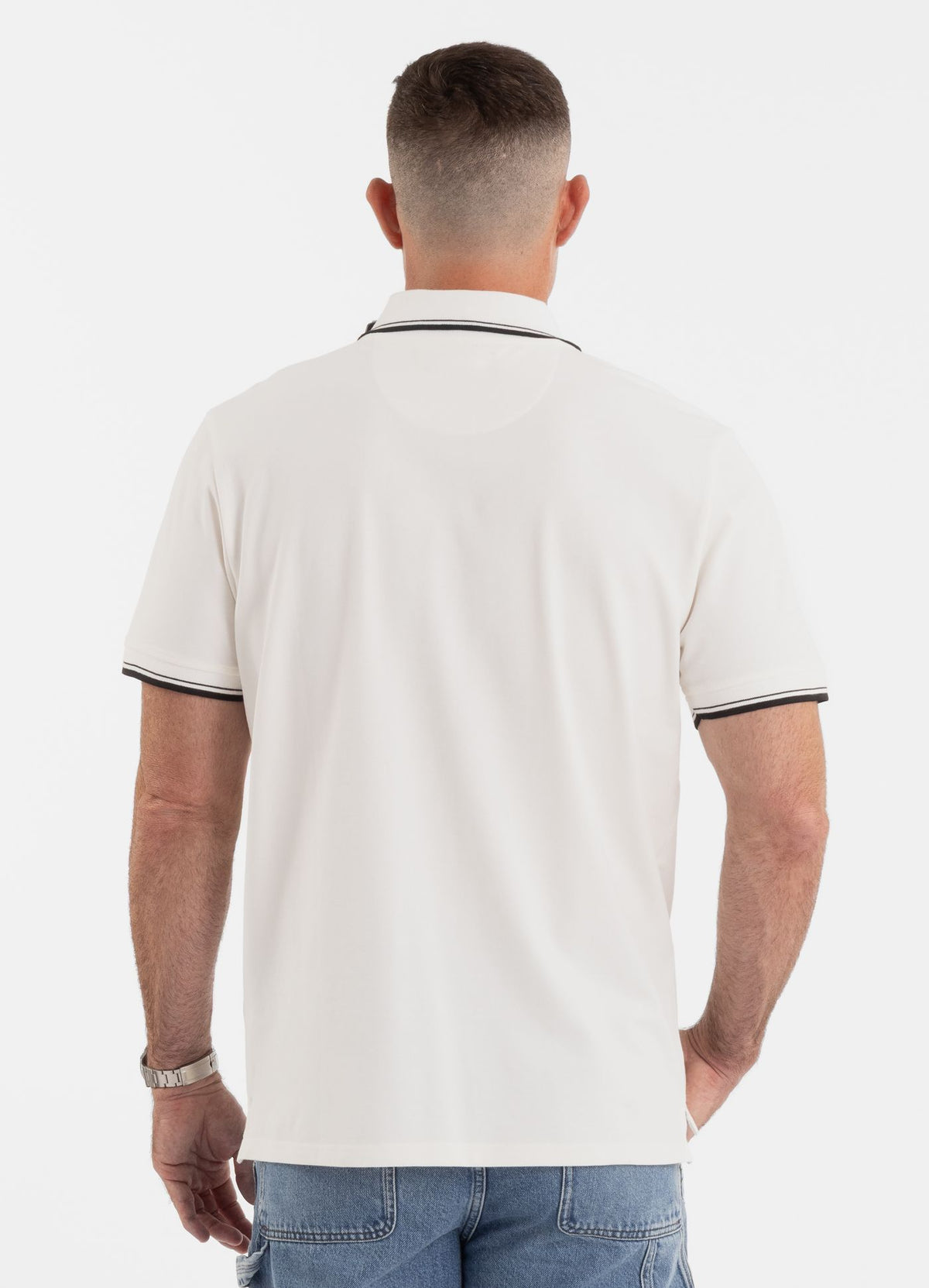Poloshirt Pique Stripes Regular - Offwhite