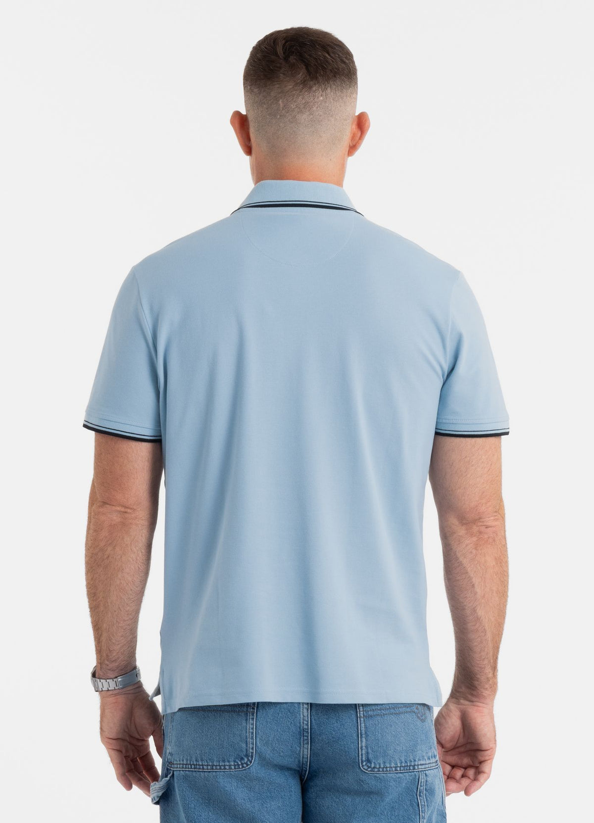 Poloshirt Pique Stripes Regular - Hellblau