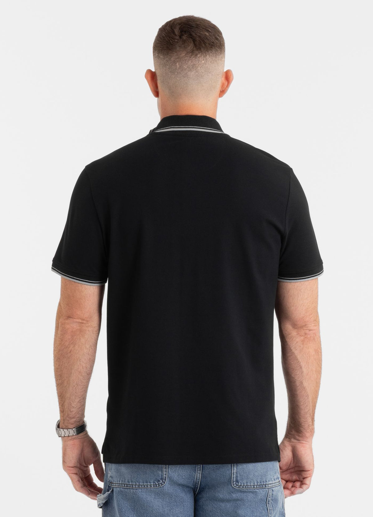 Poloshirt Pique Stripes Regular - Schwarz