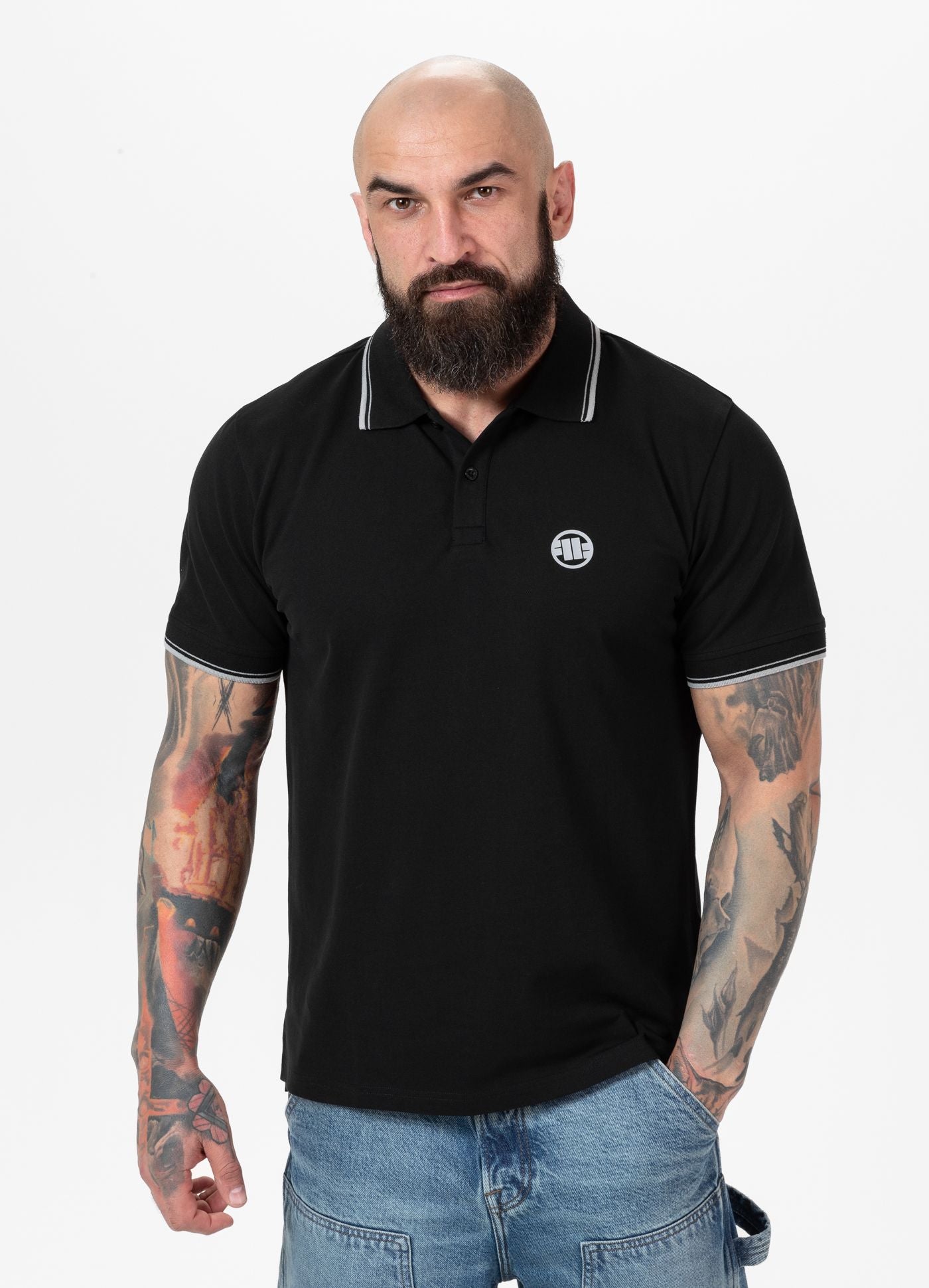 Poloshirt Pique Stripes Regular - Schwarz