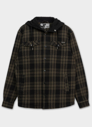 Flanelljacke mit Kapuze Pioneer - Schwarz/Olivgrün