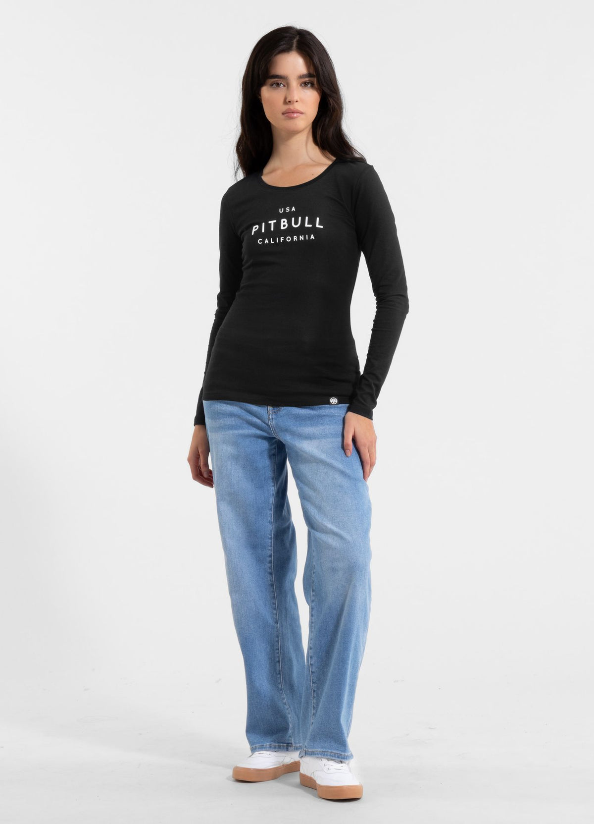 Damen Langarmshirt Slim Fit USA CAL - Schwarz