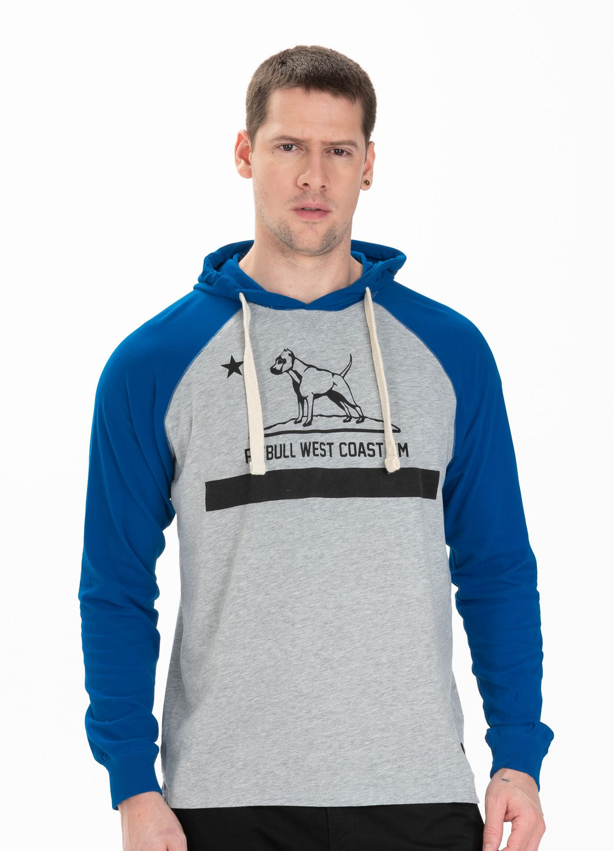 Kapuzen-Longsleeve Heavyweight CALIFORNIA Grey/Royal Blue